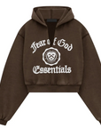Fear of God Essentials - Women's Heavy Fleece Cropped V-Neck Hoodie "Brown"