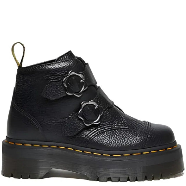 Dr. Martens Devon Flower Buckle Leather Platform Boots &#39;Black&#39;