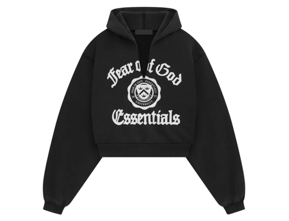 Fear of God Essentials - Women's Heavy Fleece Cropped V-Neck Hoodie "Black"