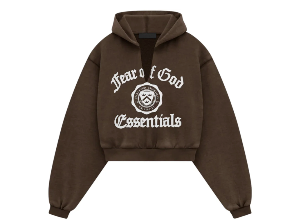 Fear of God Essentials - Women's Heavy Fleece Cropped V-Neck Hoodie "Brown"